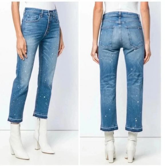 Veronica Beard 25x25 Ines Straight Leg Girlfriend Crop Jeans w/ Paint Splatter - Picture 2 of 11